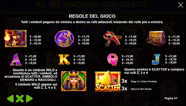 slot machine John Hunter and the Scarab Queen: Tabella delle vincite